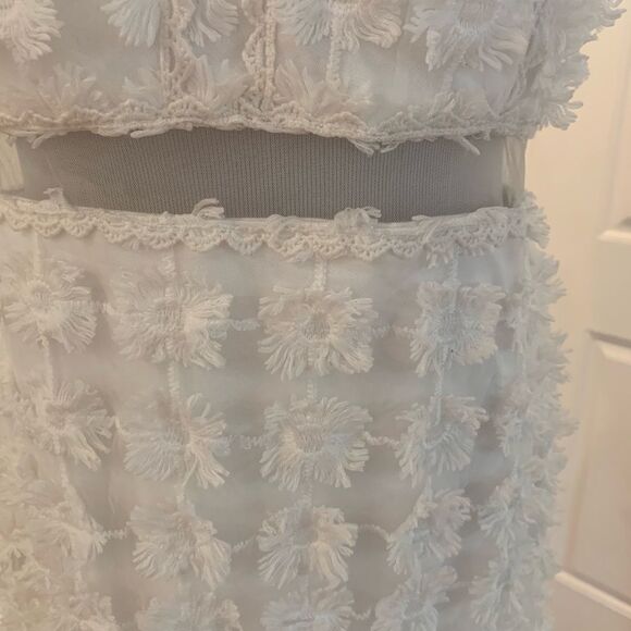 Lace mesh floral bridal lulus sheer wedding maxi dress gown rehearsal day - Picture 8 of 9